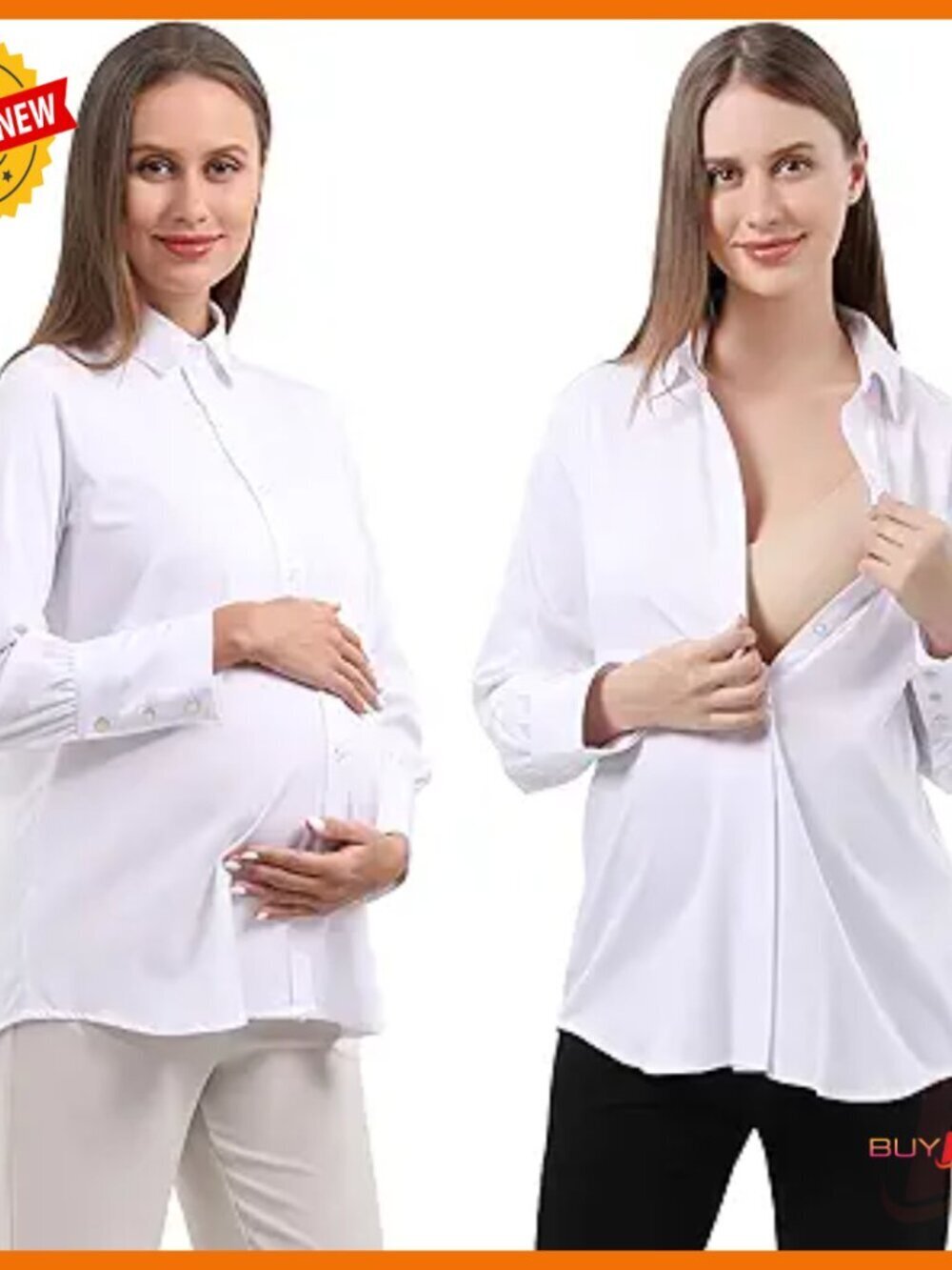 Maternity Button Down Blouse Long Sleeve Formal Work Shirt